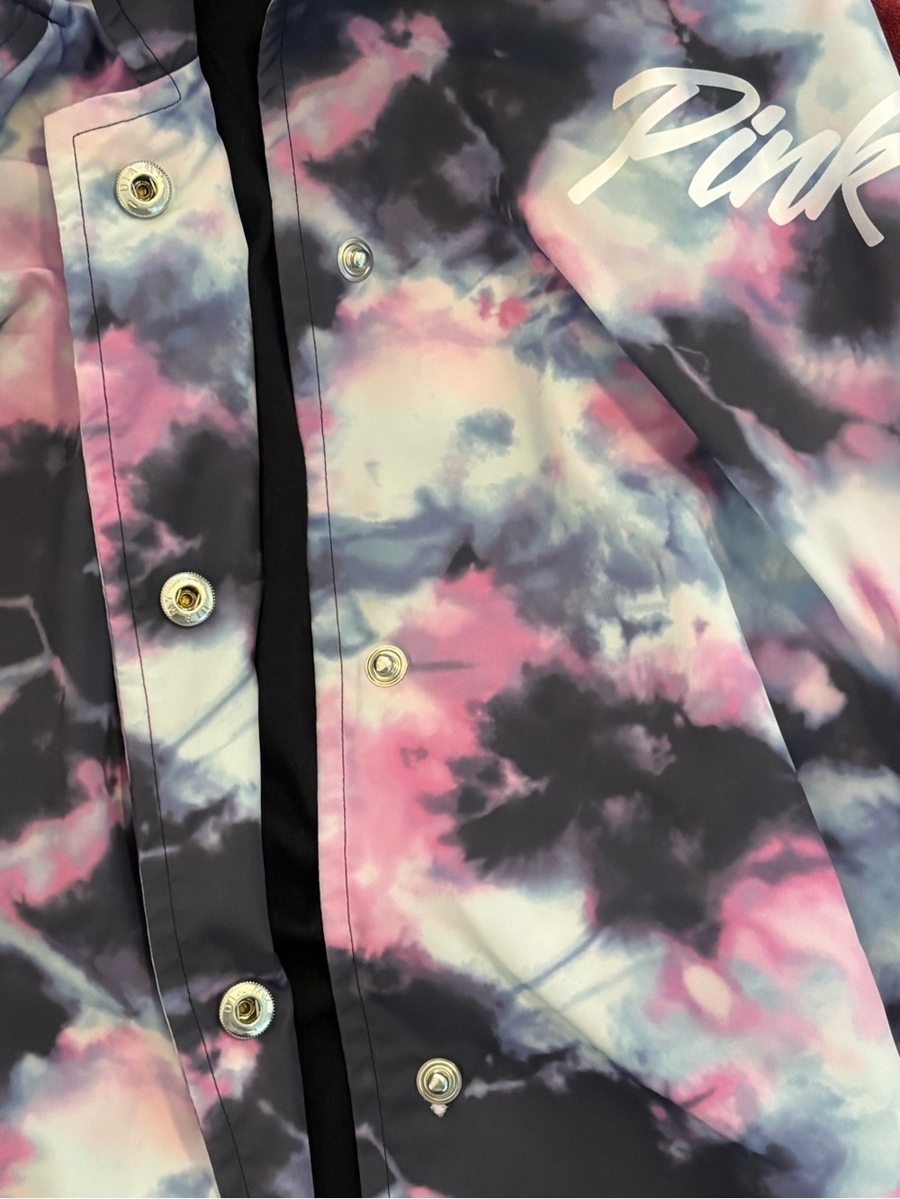Victoria's Secret PINK Tie-Dye Snap Front Coaches Jacket - Pink, Navy, and White - Picture 5 of 6